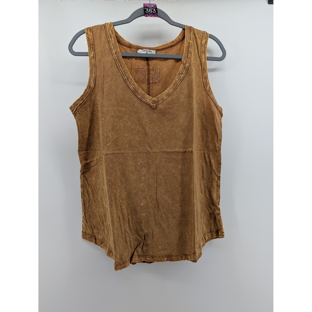 Zenana Sleeveless Top Women Size Medium Deep Camel NWT Crinkled Wash V Neck Tank